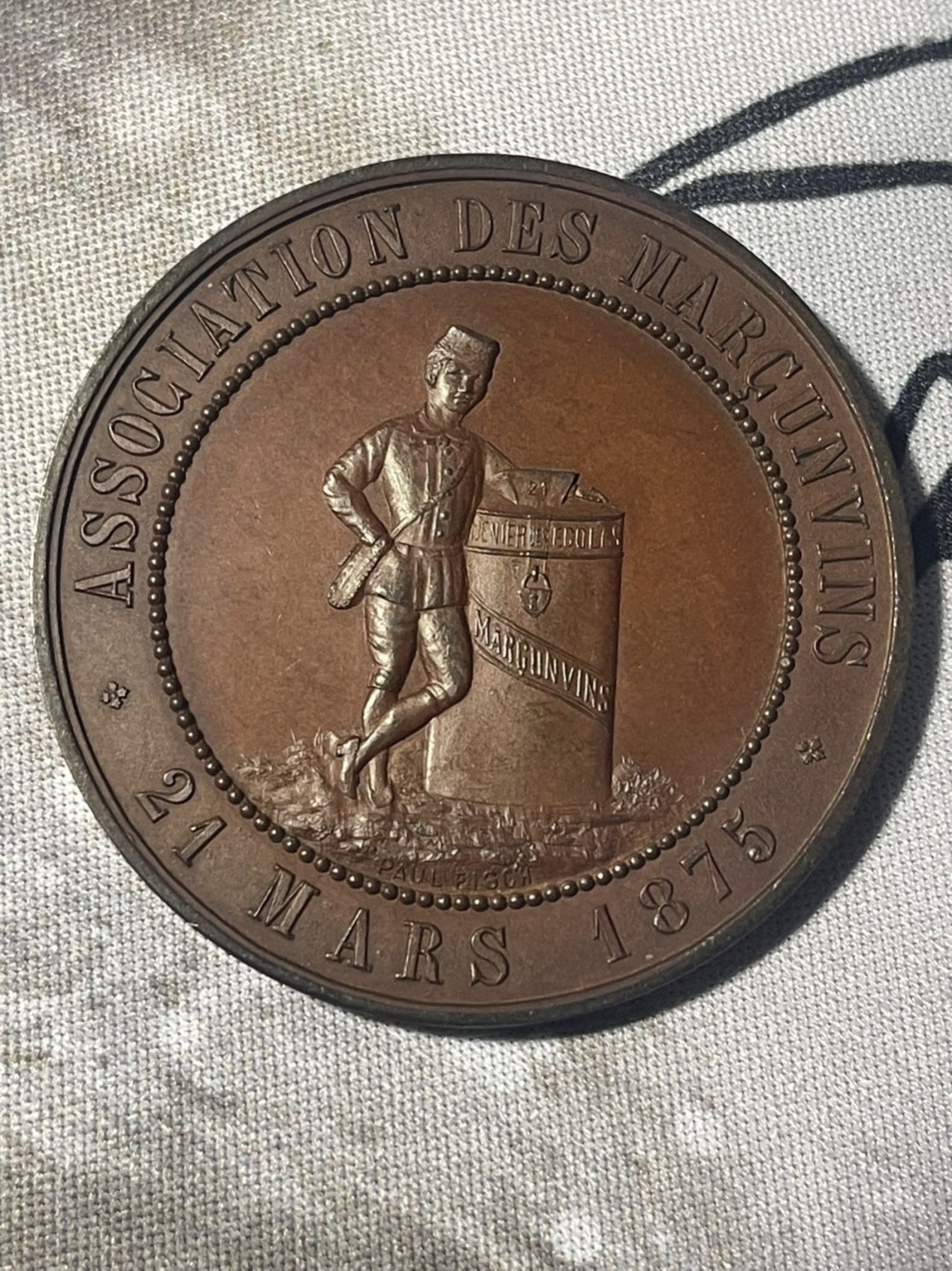 第六场，欧洲艺术章牌代币拍卖（实时专场） 1892年比利时慈善协会青铜艺术奖章51mm 43gr