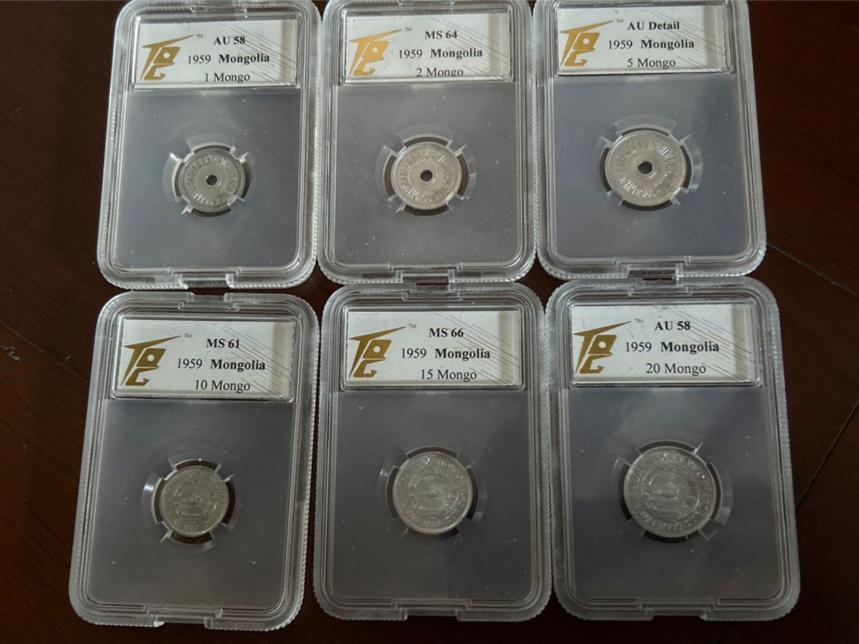 收藏联盟Quantum Auction 第210期拍卖 邮币专场 1959年蒙古 流通套币 一套6枚大全 中国代造 TQG评级