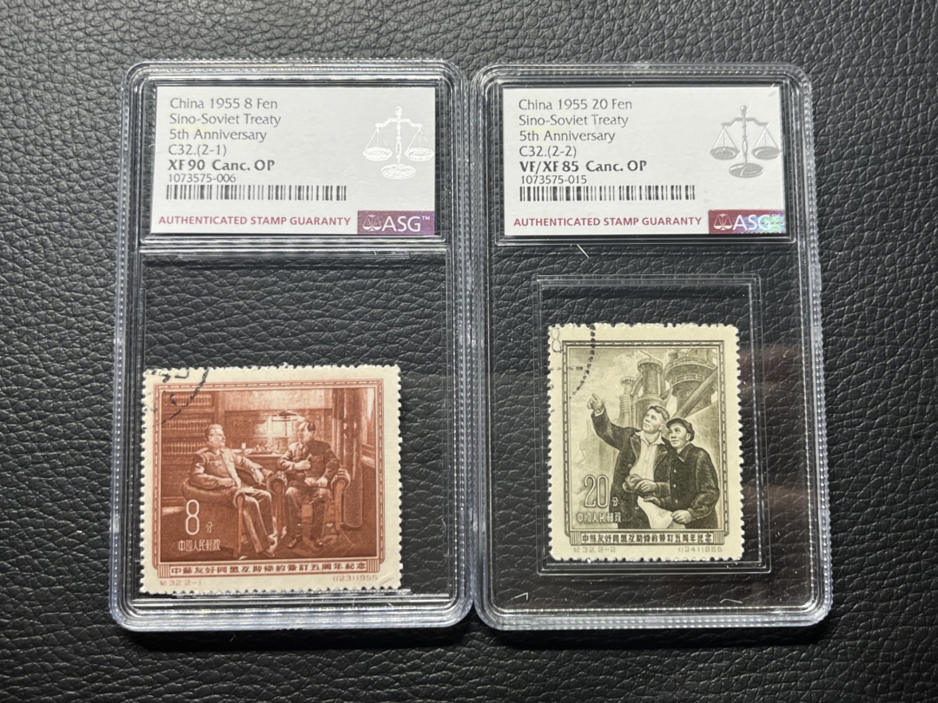 洪涛臻品批发群  精选邮票限时拍卖第九十期 纪32中苏盖销全  ASG85/90混分一组。顺戳。107最严格时期一次性出分，绝品送评，状态一流。新票价格高，盖销精品值得收藏
