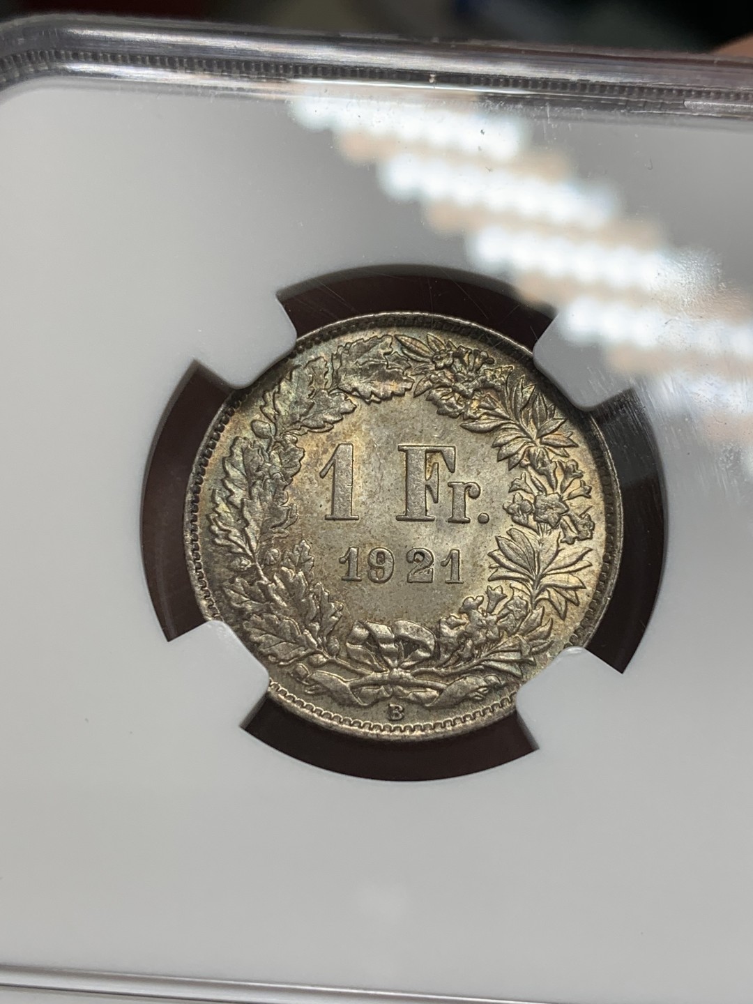 《竞宝斋》第118场-周日，周一 ，2场连拍（全场包邮） NGC MS64 瑞士 1921年 赫尔维蒂亚 雪山女神 1法郎银币 早期品种 很好