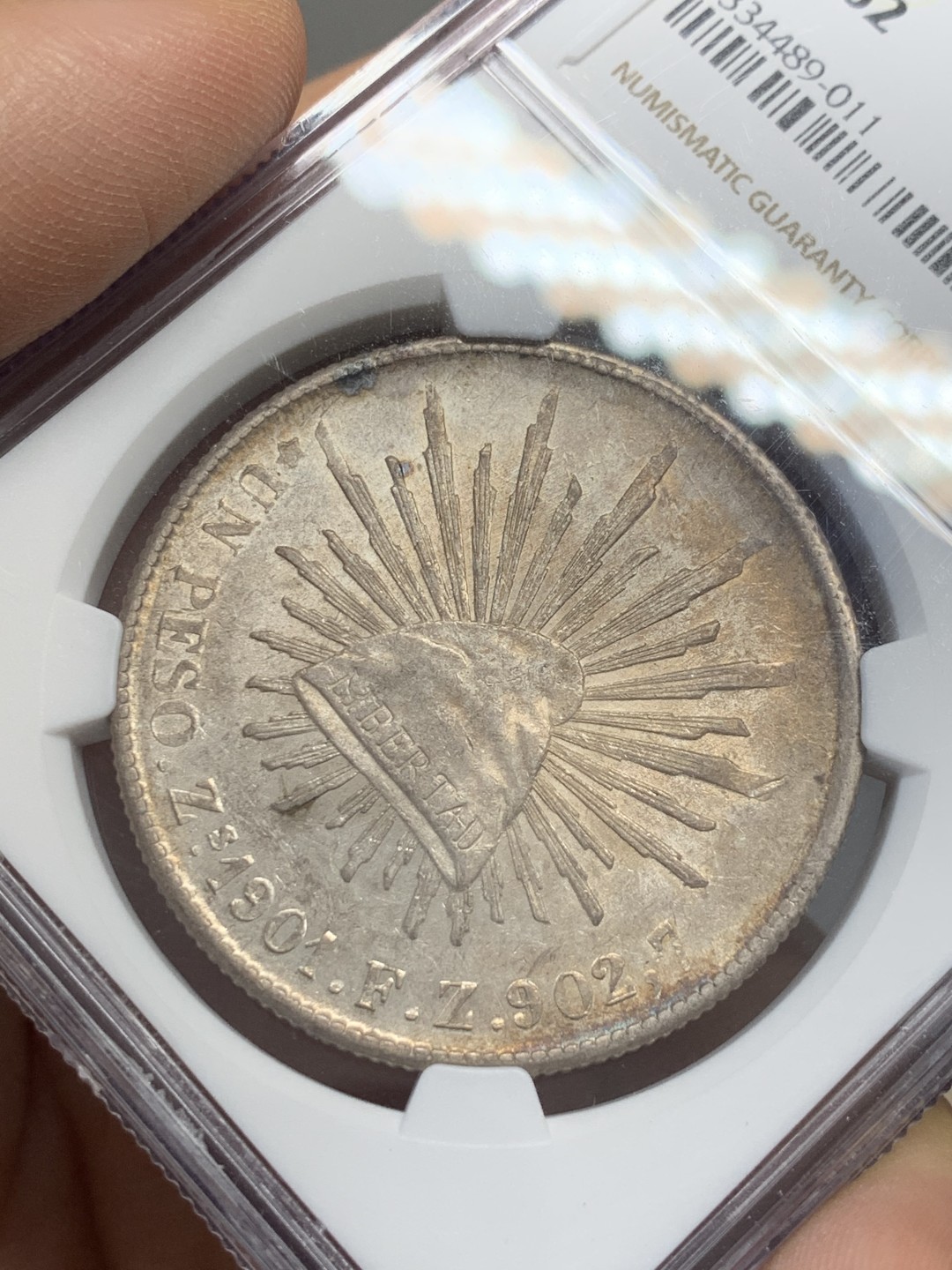 《竞宝斋》第118场-周日，周一 ，2场连拍（全场包邮） NGC MS62 墨西哥 1901年 直边鹰洋 深彩包浆 光度好