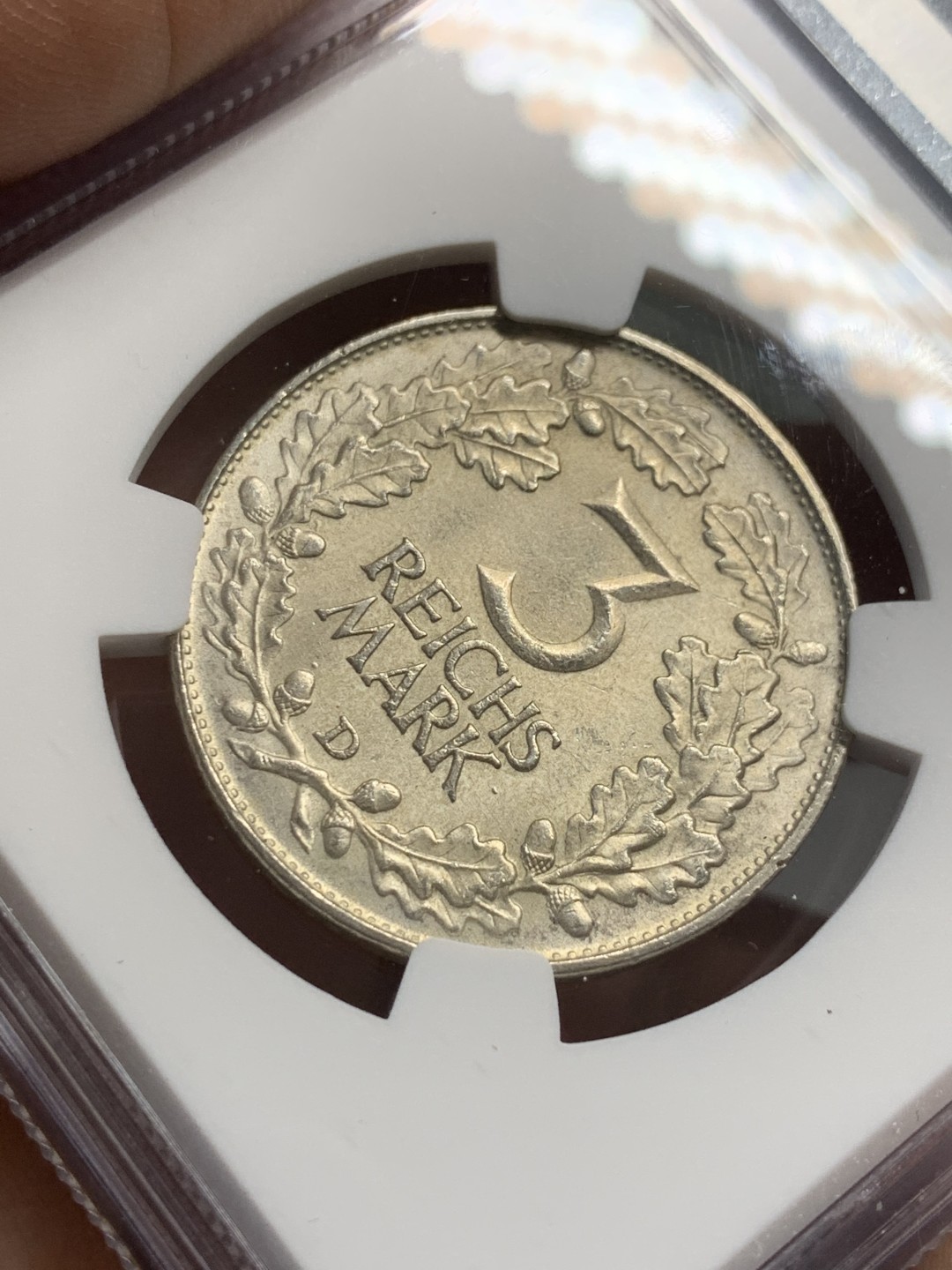 《竞宝斋》第118场-周日，周一 ，2场连拍（全场包邮） NGC-MS63 魏玛德国1925年莱茵千年3马克银币