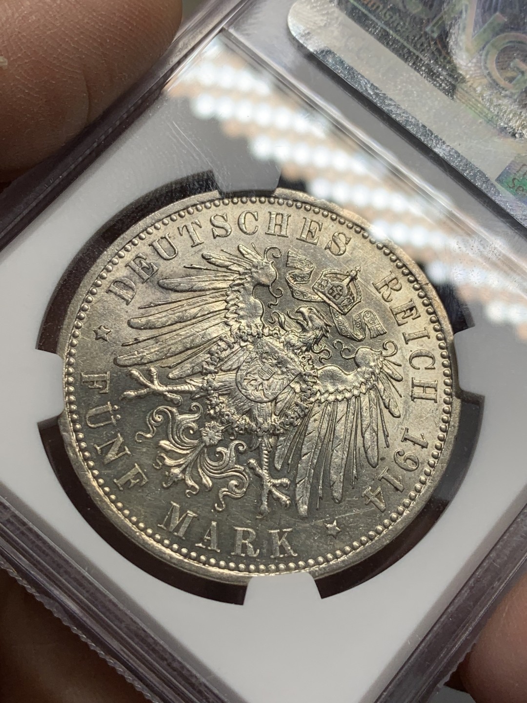 《竞宝斋》第118场-周日，周一 ，2场连拍（全场包邮） NGC UNC 德国 1914年 普鲁士 戎装5马克 大银币