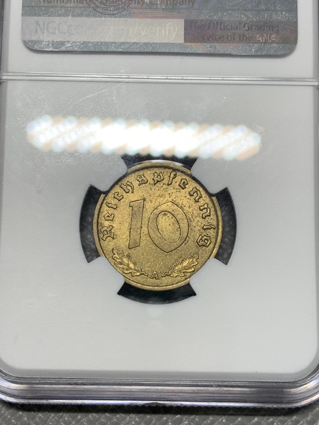 《竞宝斋》第118场-周日，周一 ，2场连拍（全场包邮） NGC-MS63 德国 1938年 10芬尼 bu原光 10芬尼好品少见