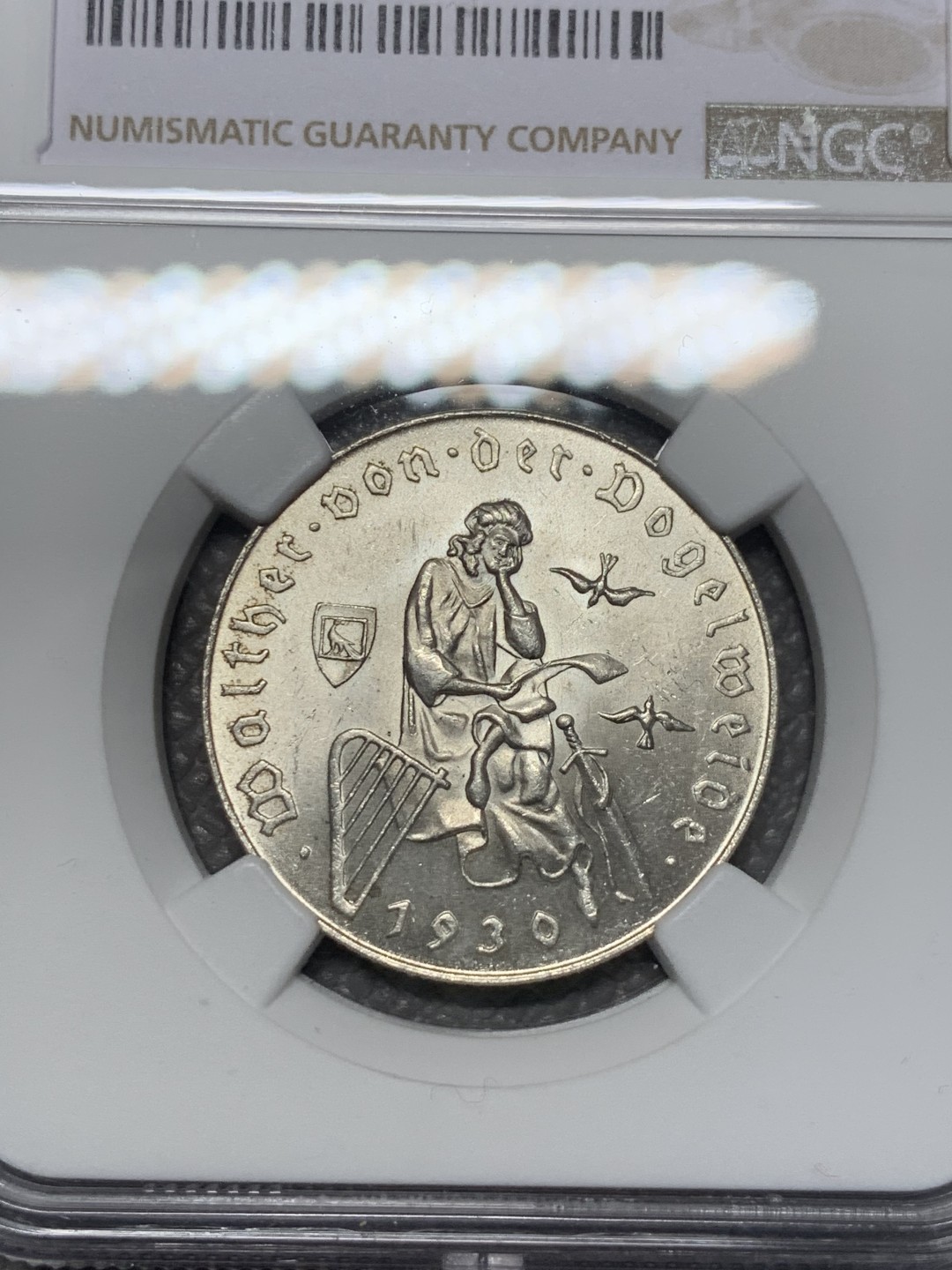 《竞宝斋》第118场-周日，周一 ，2场连拍（全场包邮） NGC-MS63 奥地利1930年游吟诗人瓦尔特2先令银币