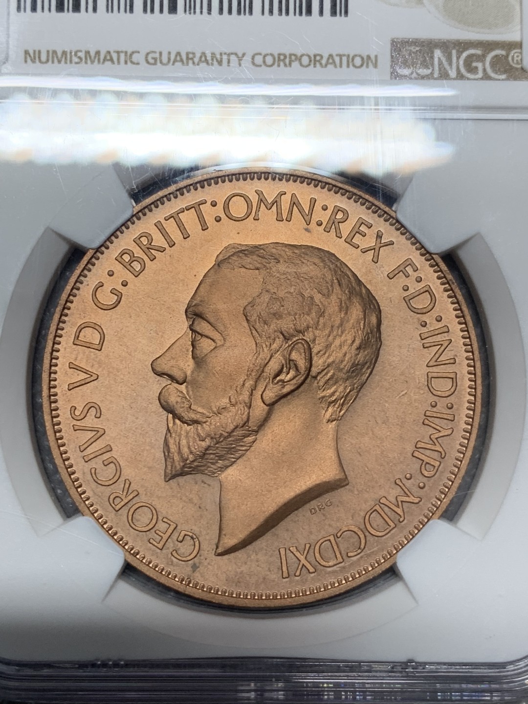 《竞宝斋》第118场-周日，周一 ，2场连拍（全场包邮） NGC-PF65BN 英国 1911年标  乔治五世像 圣乔治屠龙1克朗铜样币