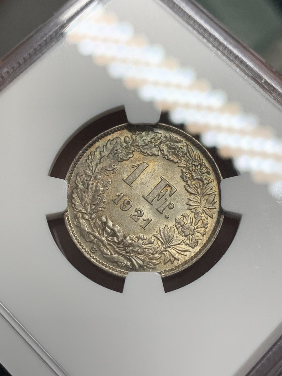 《竞宝斋》第118场-周日，周一 ，2场连拍（全场包邮） NGC MS64 瑞士 1921年 赫尔维蒂亚 雪山女神 1法郎银币 早期品种 很好