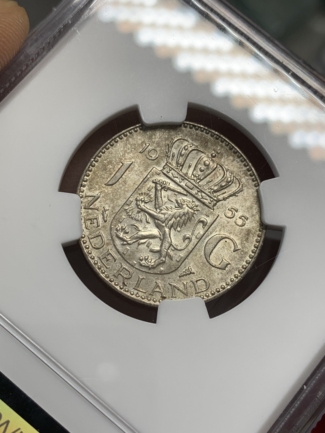 《竞宝斋》第118场-周日，周一 ，2场连拍（全场包邮） NGC MS63 荷兰 1955年 1盾银币