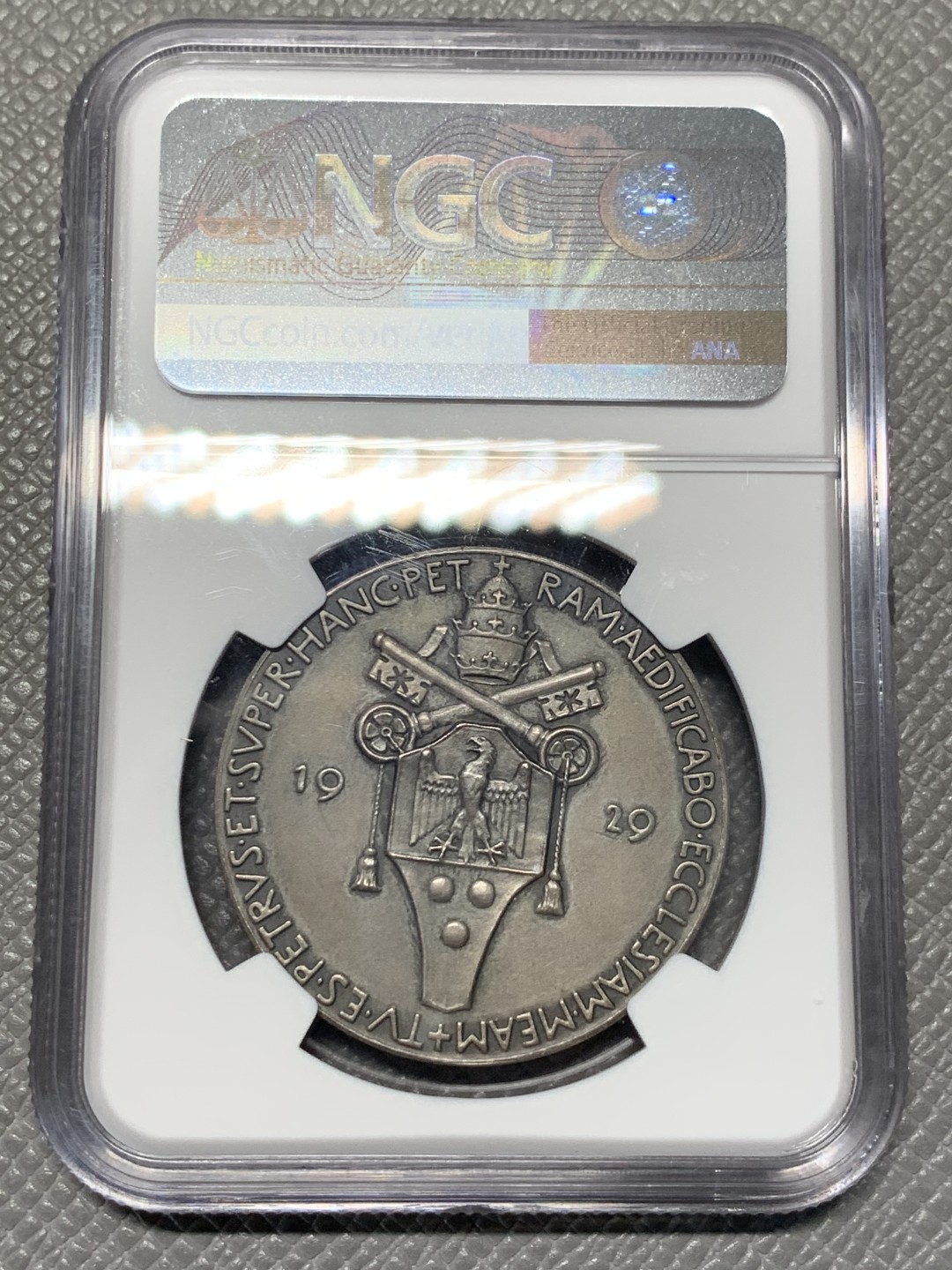 《竞宝斋》第118场-周日，周一 ，2场连拍（全场包邮） NGC MS64 1929年梵蒂冈教皇庇护十一世盾徽银章 磨砂精铸 细腻生动