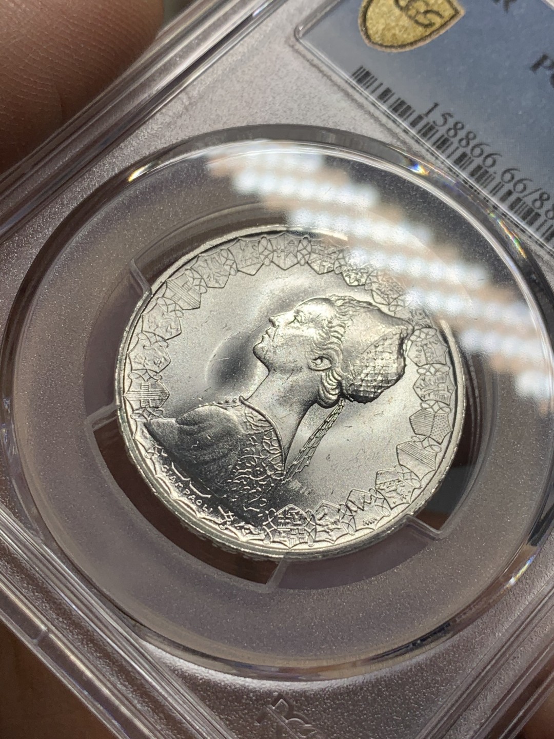 《竞宝斋》第118场-周日，周一 ，2场连拍（全场包邮） PCGS MS66 1967年意大利人妻帆船500里拉银币 极致品相 仅一枚更高分