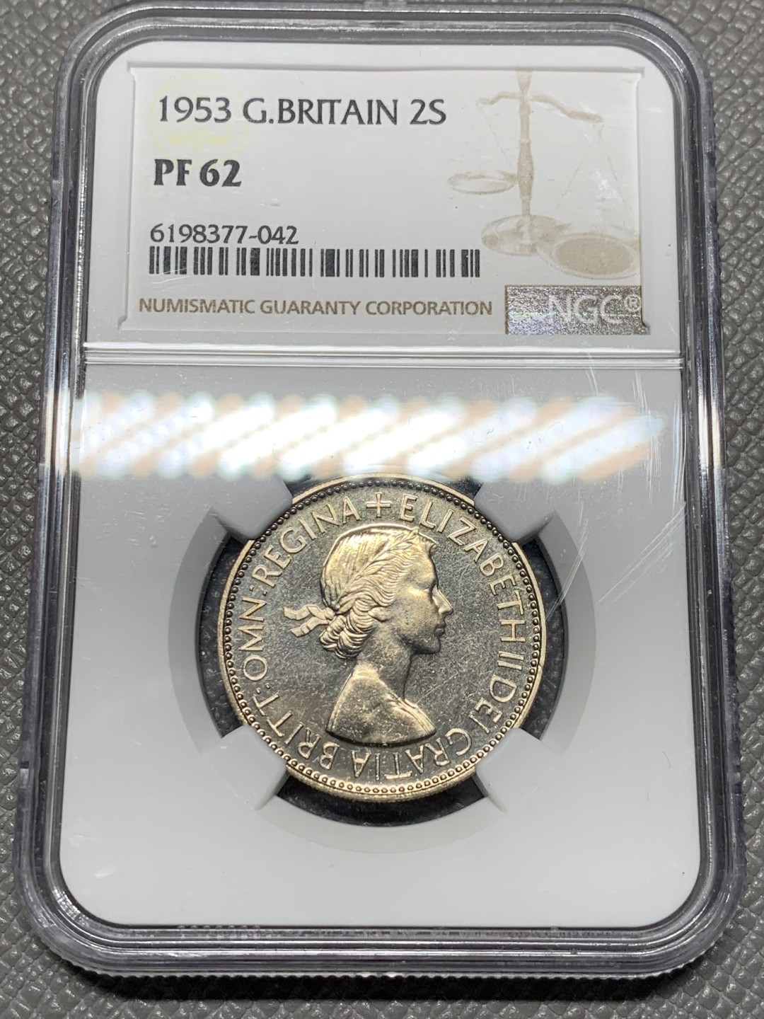 《竞宝斋》第118场-周日，周一 ，2场连拍（全场包邮） NGC PF62 1953英国伊丽莎白加冕首年精制弗洛林（2先令）
