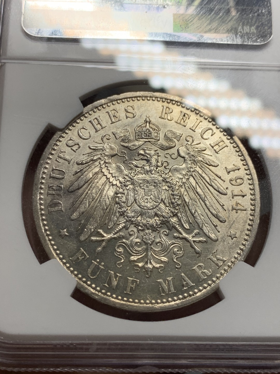 《竞宝斋》第118场-周日，周一 ，2场连拍（全场包邮） NGC UNC 德国 1914年 普鲁士 戎装5马克 大银币
