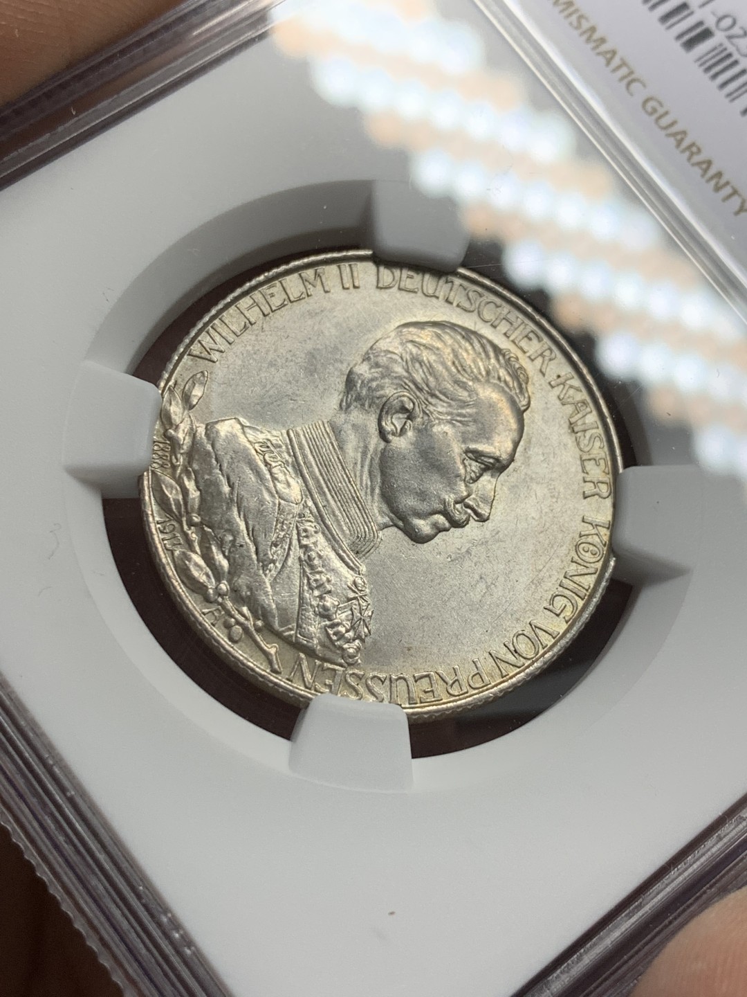 《竞宝斋》第118场-周日，周一 ，2场连拍（全场包邮） NGC-MS62 德国普鲁士1913年威廉二世在位25周年纪念2马克银币