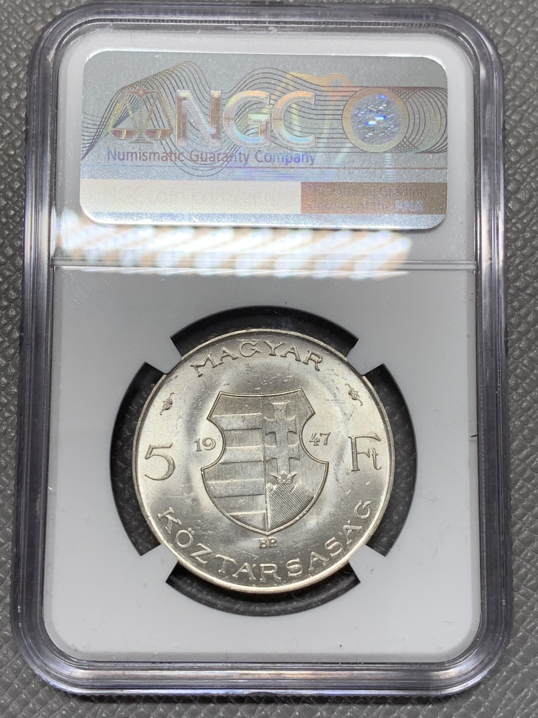 《竞宝斋》第118场-周日，周一 ，2场连拍（全场包邮） NGC UNC 匈牙利 1947年 科苏特·拉约什 5福林 银币