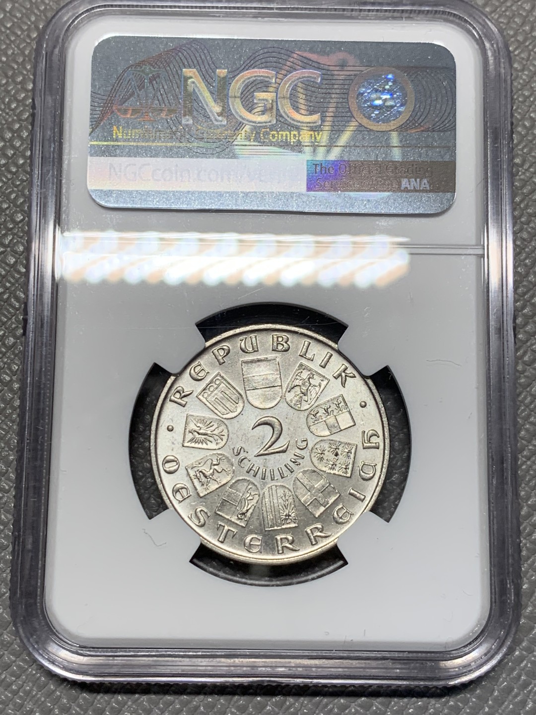 《竞宝斋》第118场-周日，周一 ，2场连拍（全场包邮） NGC-MS63 奥地利1930年游吟诗人瓦尔特2先令银币