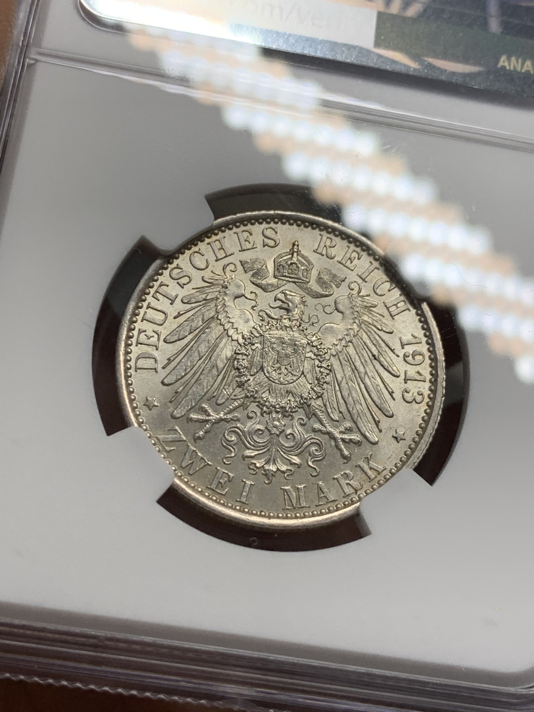 《竞宝斋》第118场-周日，周一 ，2场连拍（全场包邮） NGC-MS62 德国普鲁士1913年威廉二世在位25周年纪念2马克银币
