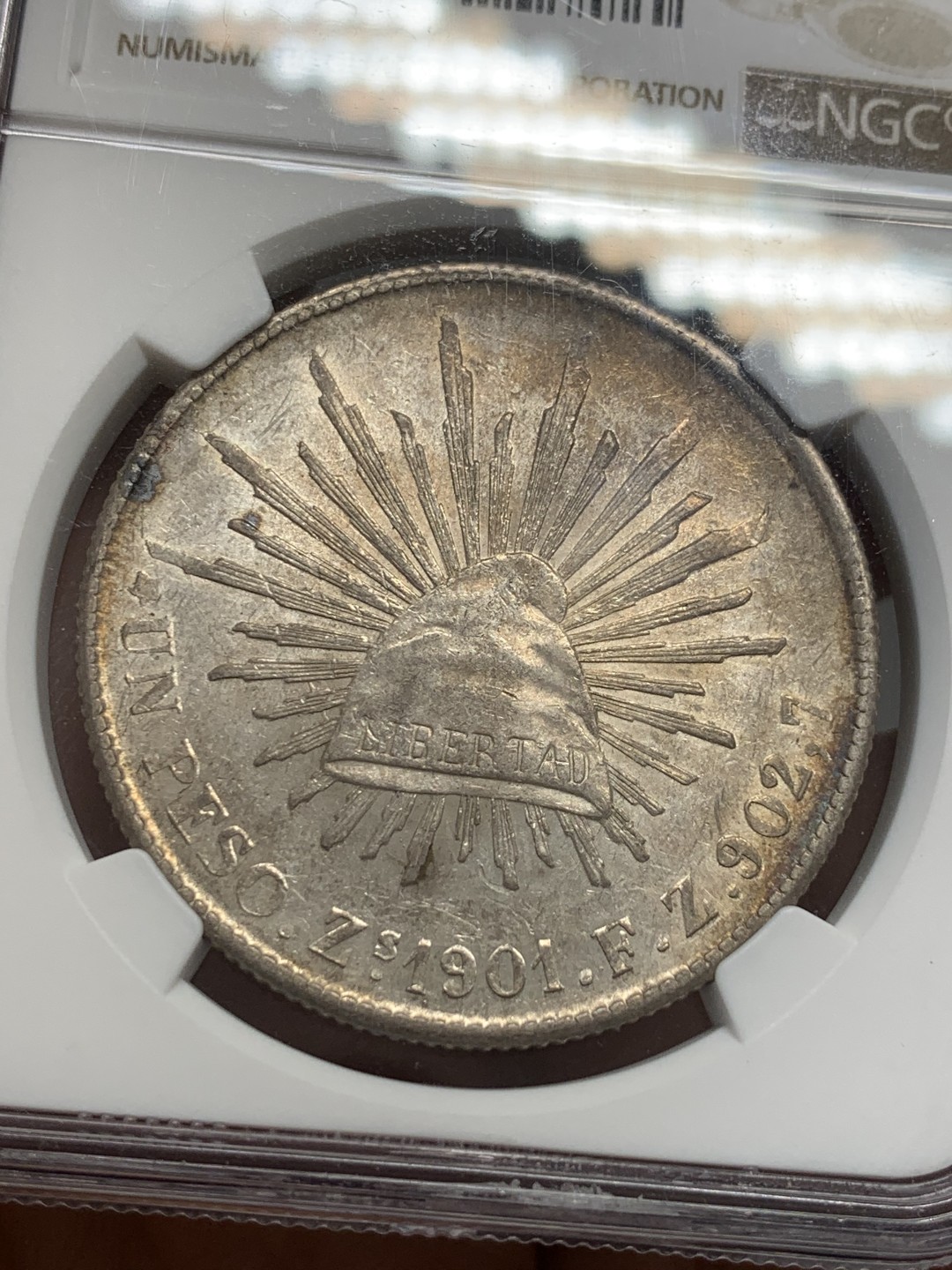 《竞宝斋》第118场-周日，周一 ，2场连拍（全场包邮） NGC MS62 墨西哥 1901年 直边鹰洋 深彩包浆 光度好
