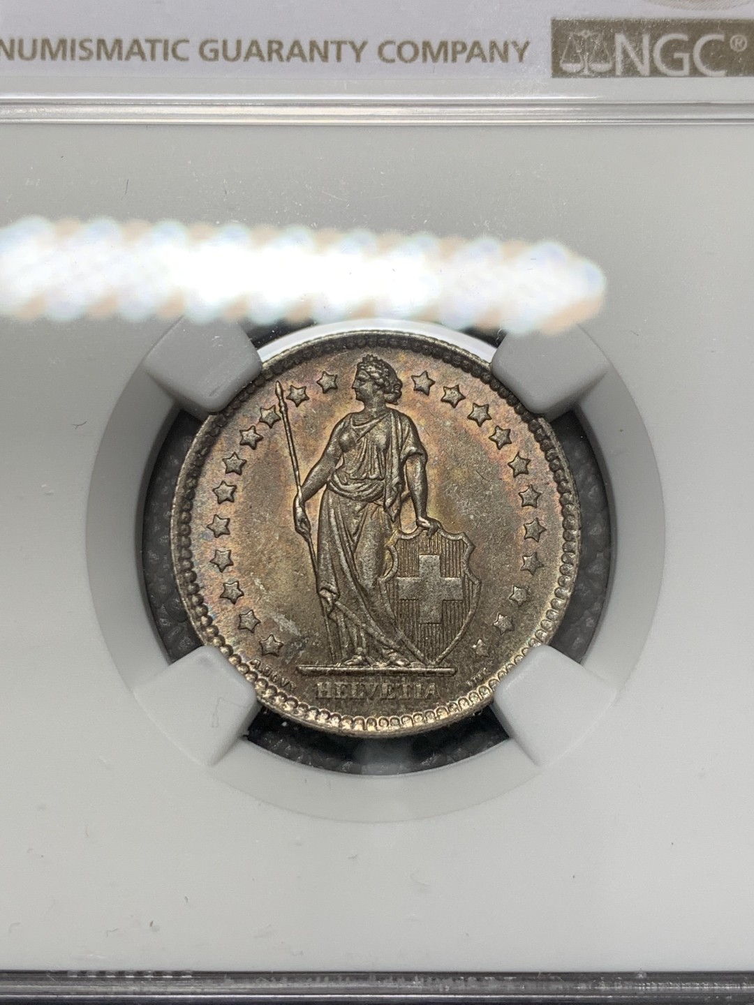 《竞宝斋》第118场-周日，周一 ，2场连拍（全场包邮） NGC MS64 瑞士 1921年 赫尔维蒂亚 雪山女神 1法郎银币 早期品种 很好