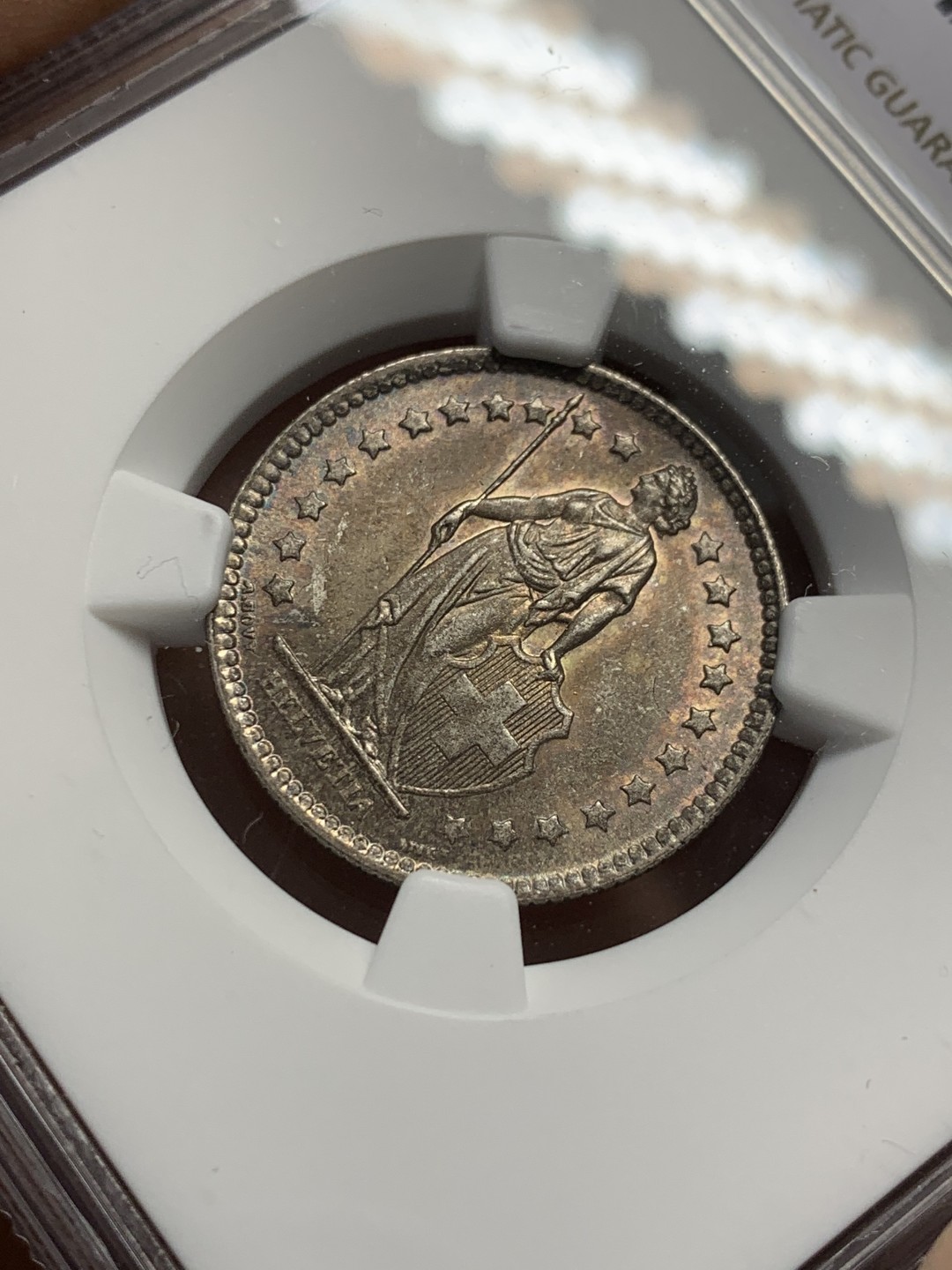 《竞宝斋》第118场-周日，周一 ，2场连拍（全场包邮） NGC MS64 瑞士 1921年 赫尔维蒂亚 雪山女神 1法郎银币 早期品种 很好