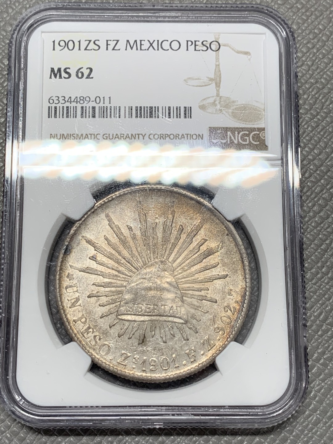 《竞宝斋》第118场-周日，周一 ，2场连拍（全场包邮） NGC MS62 墨西哥 1901年 直边鹰洋 深彩包浆 光度好