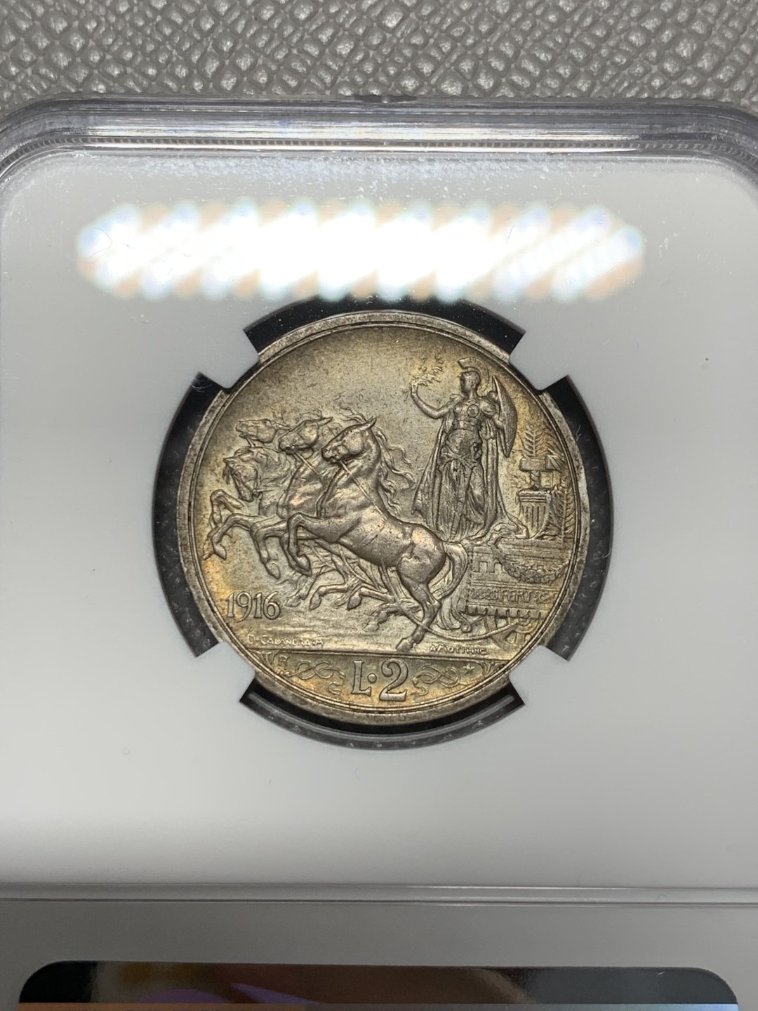 《竞宝斋》第118场-周日，周一 ，2场连拍（全场包邮） NGC AU55 1916R意大利2里拉马车银币 原味难得