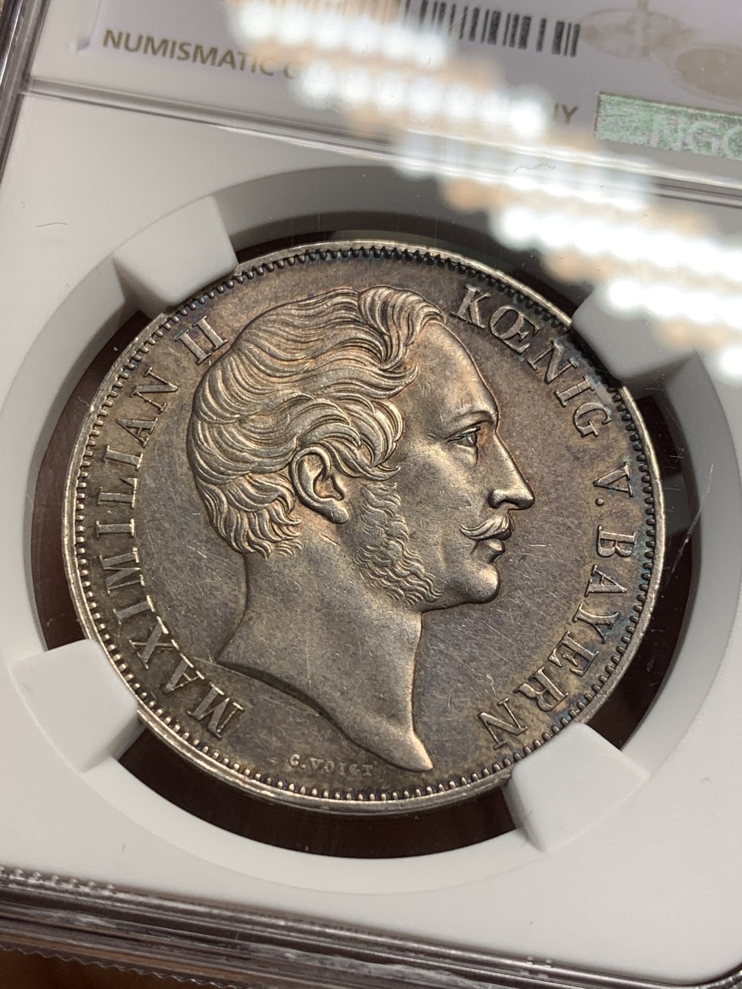 《竞宝斋》第118场-周日，周一 ，2场连拍（全场包邮） NGC-AU58 德国巴伐利亚1855年圣母柱2盾银币 细节很好 性价比之选