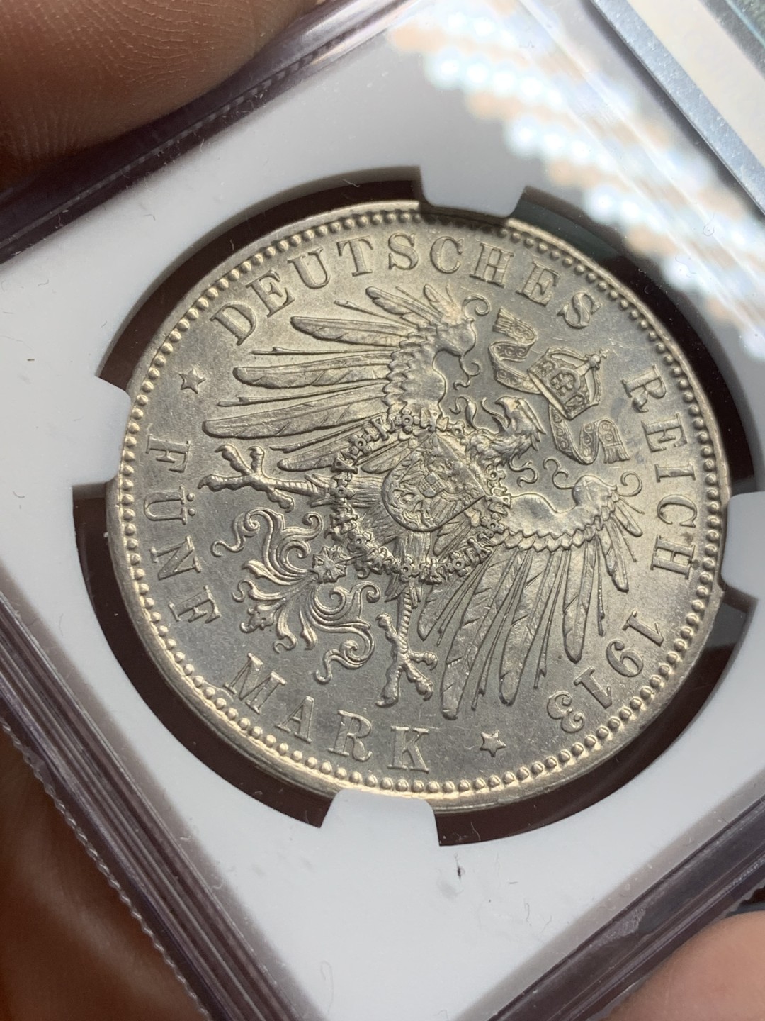 《竞宝斋》第118场-周日，周一 ，2场连拍（全场包邮） NGC AUD 德国 1913年 巴伐利亚 奥托 5马克 大银币 低评