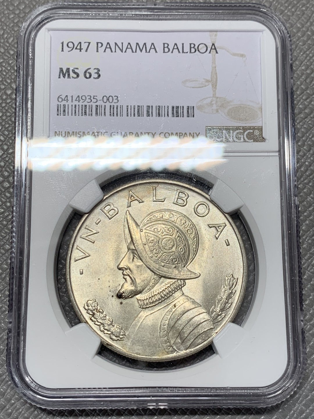 《竞宝斋》第118场-周日，周一 ，2场连拍（全场包邮） NGC MS63 巴拿马1947年1 巴波亚 女神 银币
