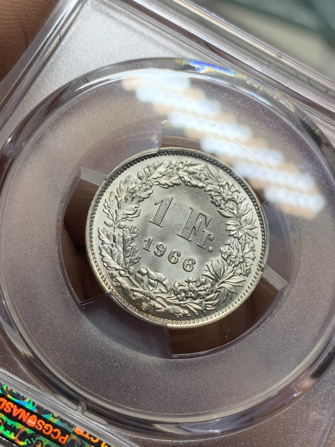 《竞宝斋》第118场-周日，周一 ，2场连拍（全场包邮） PCGS MS66 1966年瑞士1法郎 银币