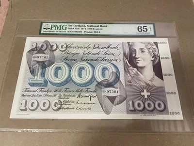 【Blue Auction】✨世界纸币精拍第254期——莫总专场IX - RRR.瑞士 1974年1000法郎 PMG65EPQ 超大票幅 死神之舞 