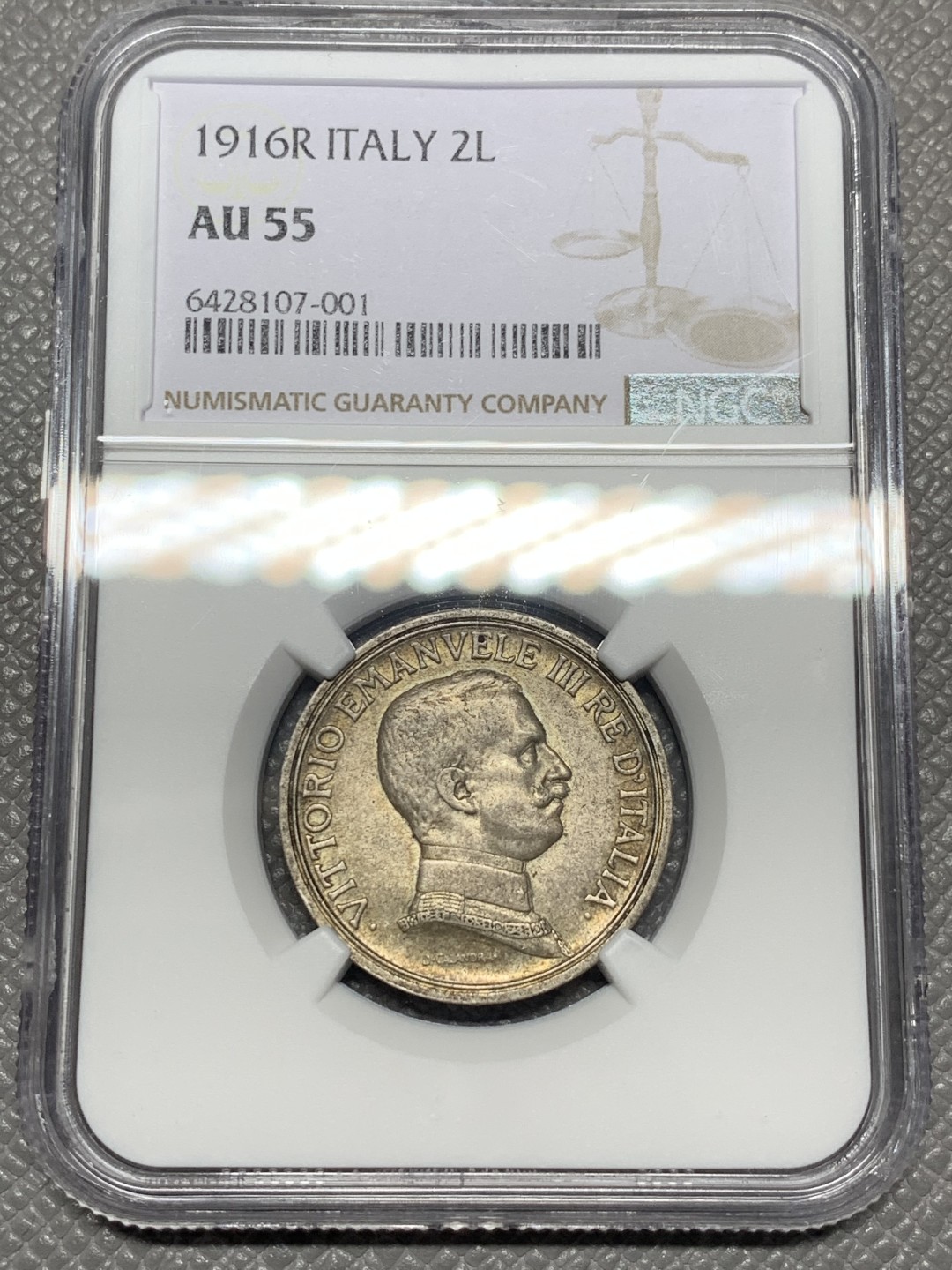 《竞宝斋》第118场-周日，周一 ，2场连拍（全场包邮） NGC AU55 1916R意大利2里拉马车银币 原味难得
