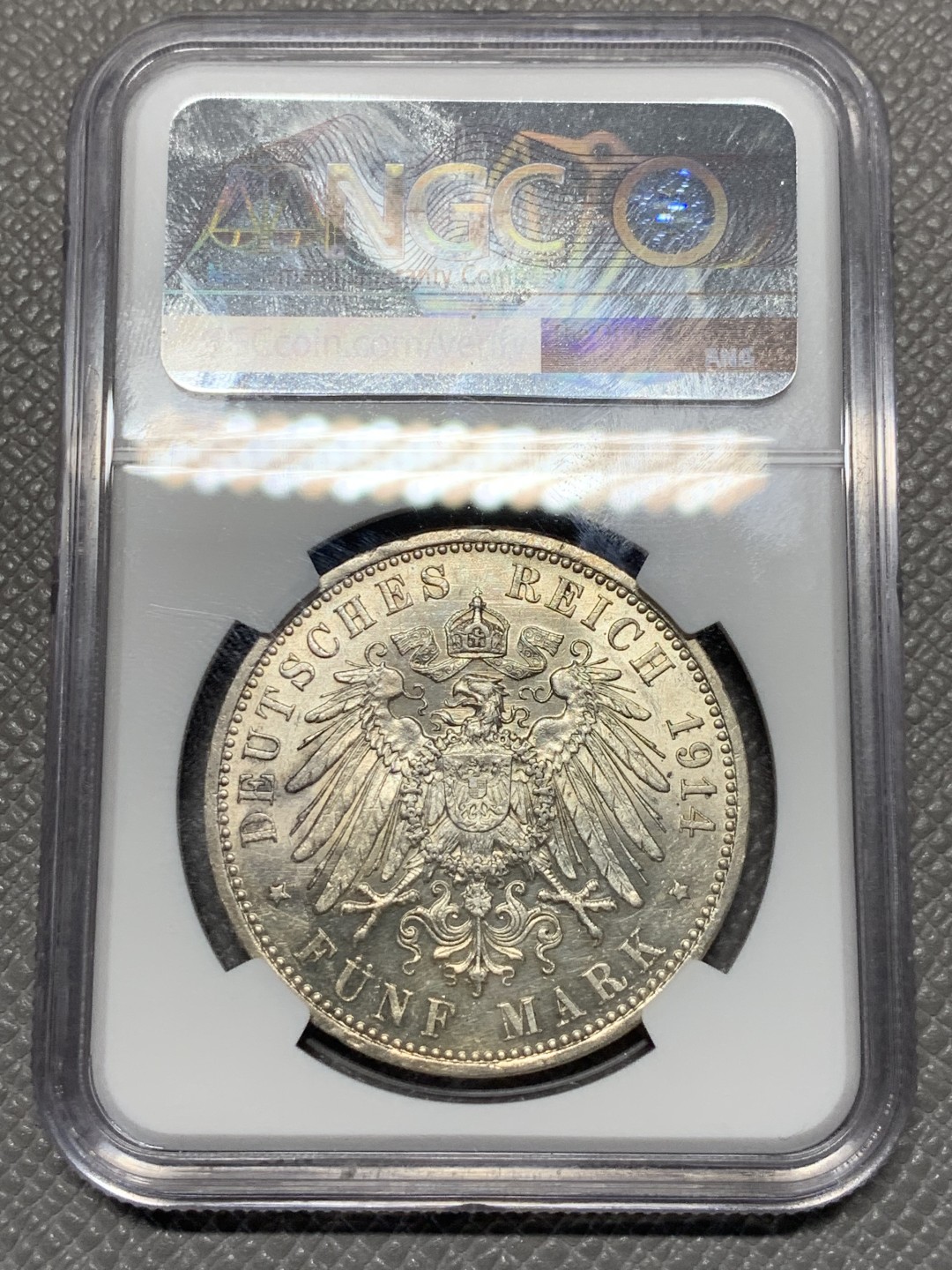 《竞宝斋》第118场-周日，周一 ，2场连拍（全场包邮） NGC UNC 德国 1914年 普鲁士 戎装5马克 大银币