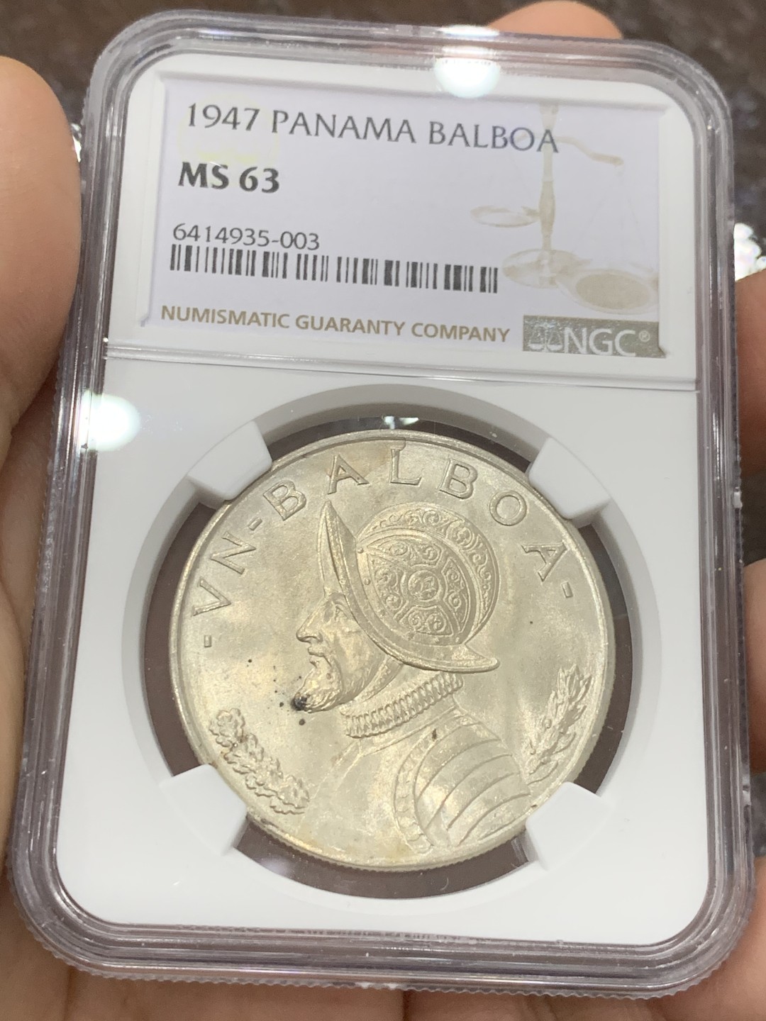 《竞宝斋》第118场-周日，周一 ，2场连拍（全场包邮） NGC MS63 巴拿马1947年1 巴波亚 女神 银币
