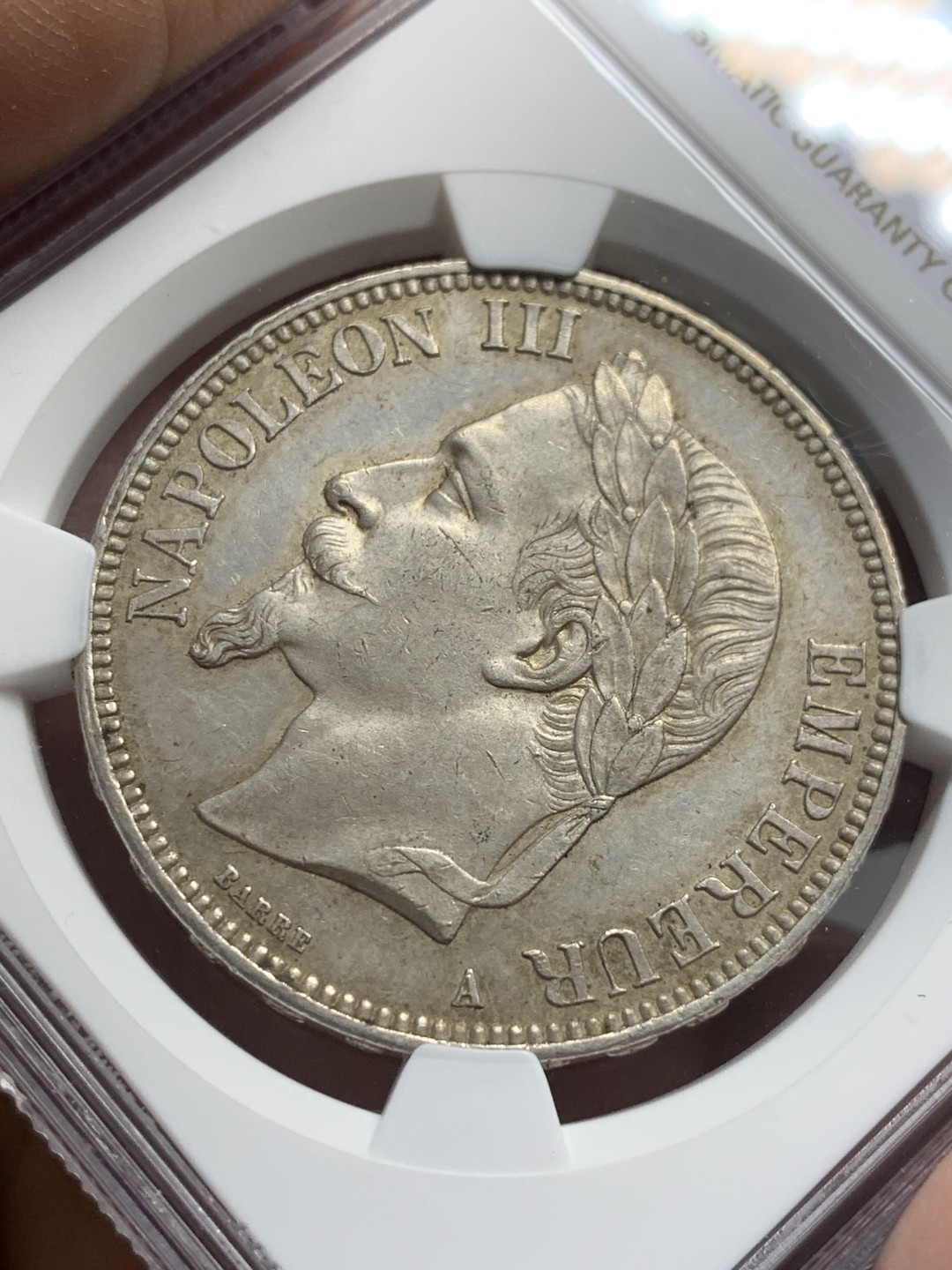 《竞宝斋》第118场-周日，周一 ，2场连拍（全场包邮） NGC-MS61 法国1868年拿破仑三世5法郎大银币 法系最美大纹章