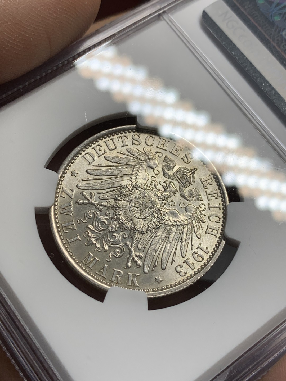 《竞宝斋》第118场-周日，周一 ，2场连拍（全场包邮） NGC-MS62 德国普鲁士1913年威廉二世在位25周年纪念2马克银币