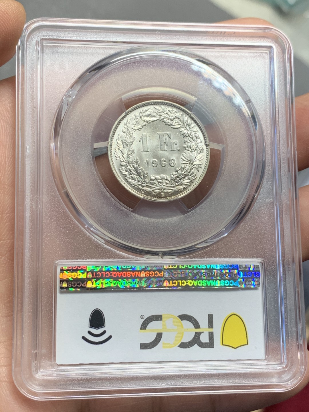 《竞宝斋》第118场-周日，周一 ，2场连拍（全场包邮） PCGS MS66 1966年瑞士1法郎 银币