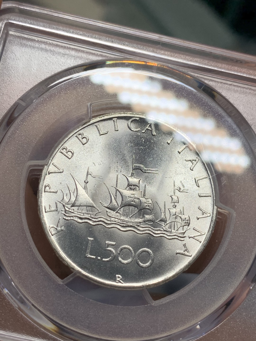 《竞宝斋》第118场-周日，周一 ，2场连拍（全场包邮） PCGS MS66 1967年意大利人妻帆船500里拉银币 极致品相 仅一枚更高分