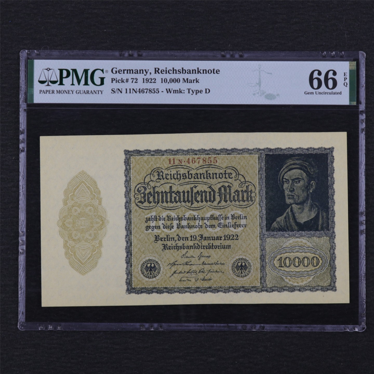 【亘邦集藏】第142期拍卖 1922年 德国10000马克 PMG 66EPQ 467855