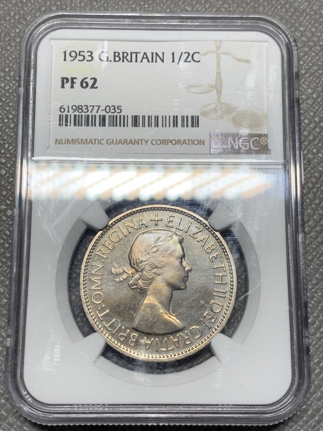 《竞宝斋》第118场-周日，周一 ，2场连拍（全场包邮） NGC PF62 1953英国伊丽莎白加冕首年精制半克朗