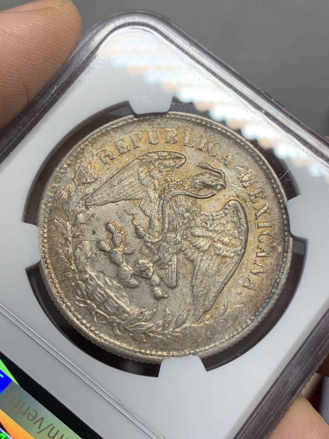 《竞宝斋》第118场-周日，周一 ，2场连拍（全场包邮） NGC MS62 墨西哥 1901年 直边鹰洋 深彩包浆 光度好