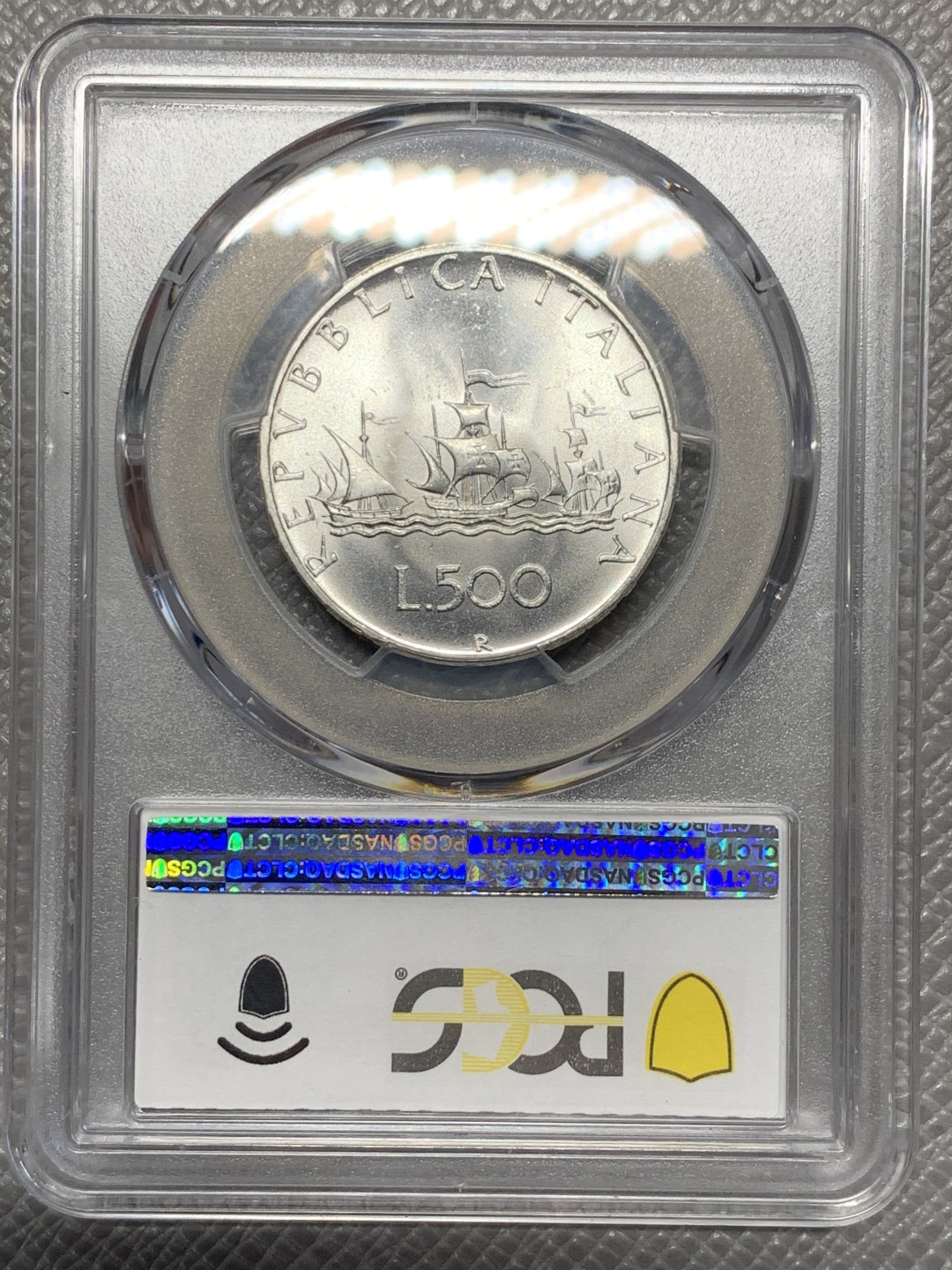 《竞宝斋》第118场-周日，周一 ，2场连拍（全场包邮） PCGS MS66 1967年意大利人妻帆船500里拉银币 极致品相 仅一枚更高分