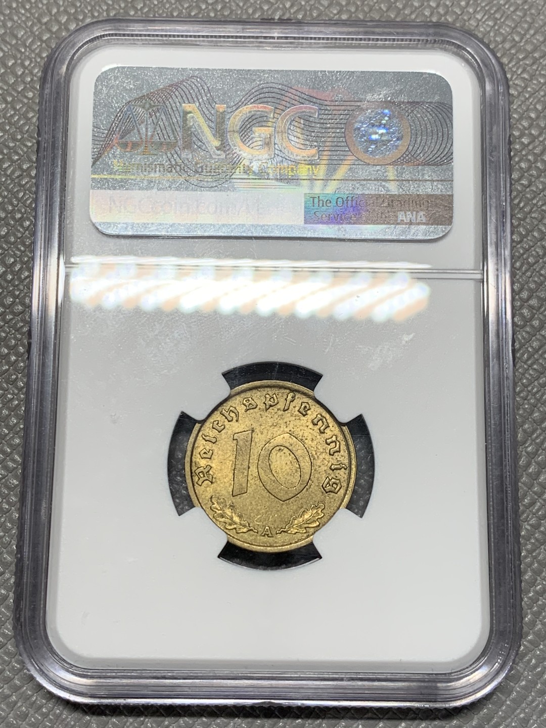 《竞宝斋》第118场-周日，周一 ，2场连拍（全场包邮） NGC-MS63 德国 1938年 10芬尼 bu原光 10芬尼好品少见