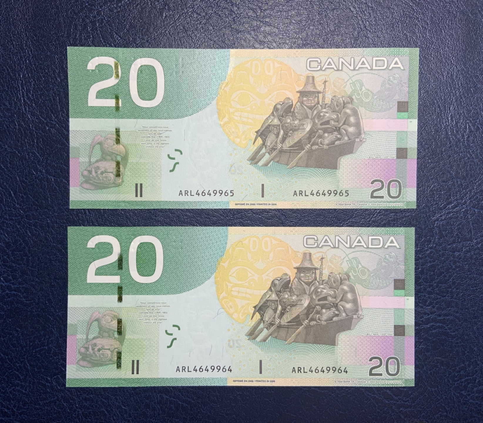 收藏联盟Quantum Auction 第212期拍卖  加拿大2004版(2008年)20元两连号 品相全新UNC