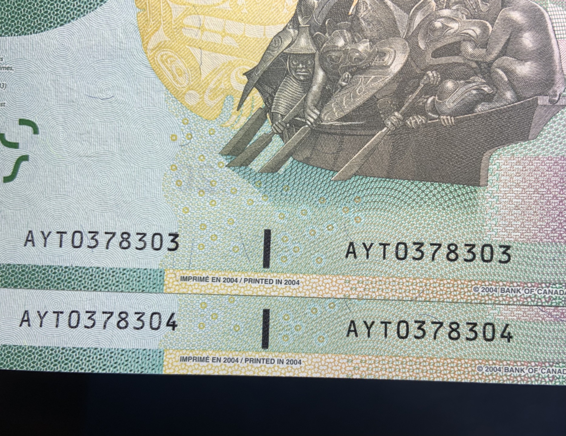 收藏联盟Quantum Auction 第211期拍卖  加拿大2004年20元初版首发年份两连号 品相全新UNC