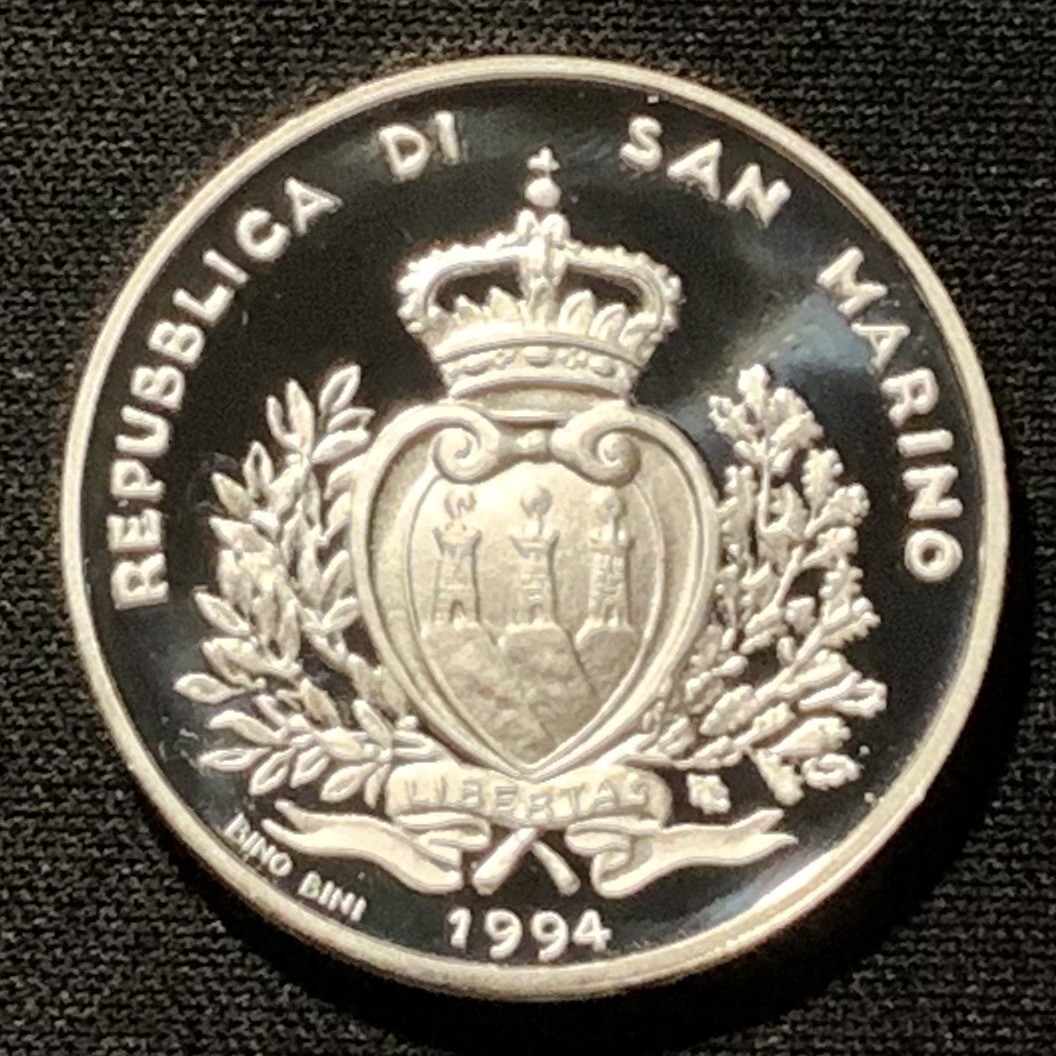紫瑗钱币——第267期拍卖 圣马力诺 1994年 利勒哈默尔冬奥会 高台滑雪 1000里拉 14.6克 0.835银 精制