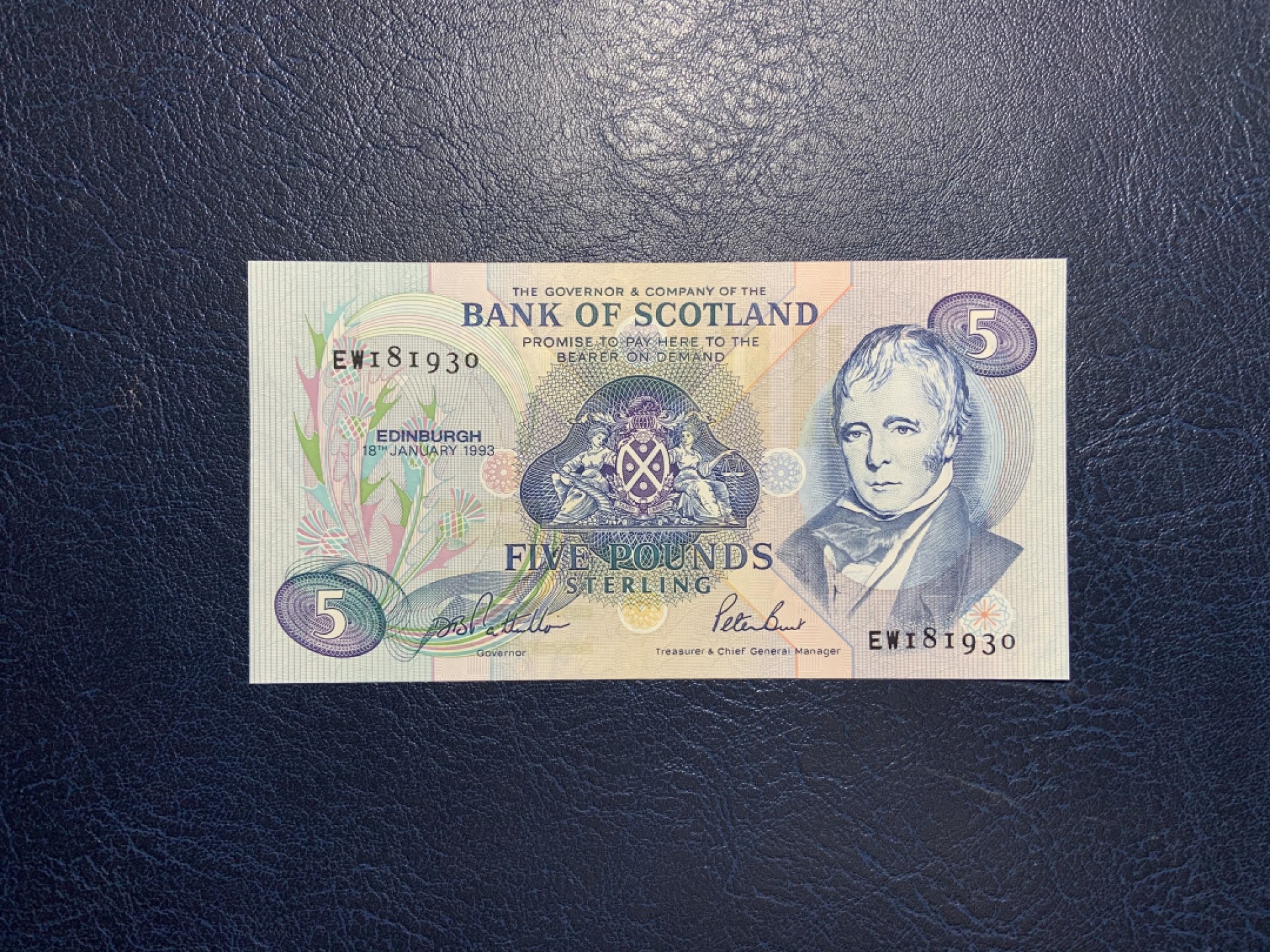 收藏联盟Quantum Auction 第211期拍卖  苏格兰银行1993年5镑 品相AU