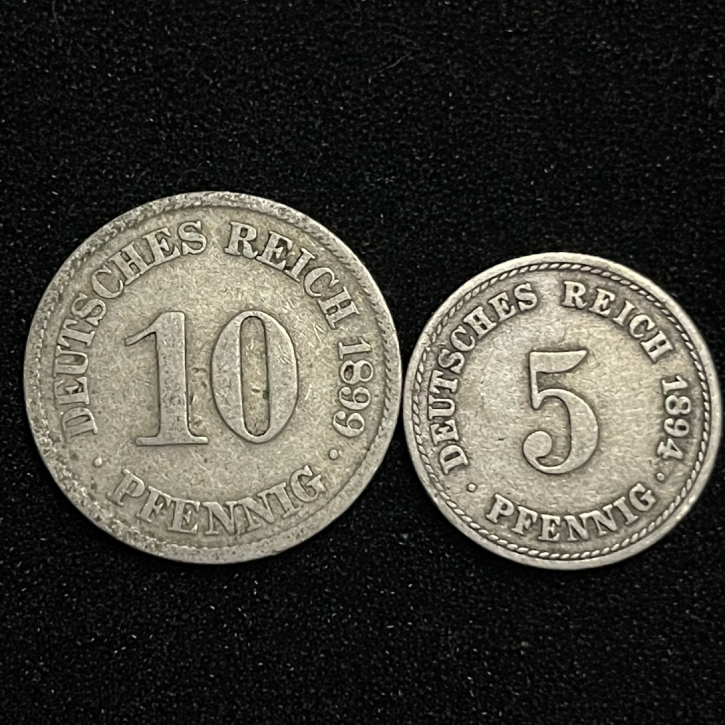 外国硬币0元起拍（35） 1894，1899 德意志帝国5，10芬尼