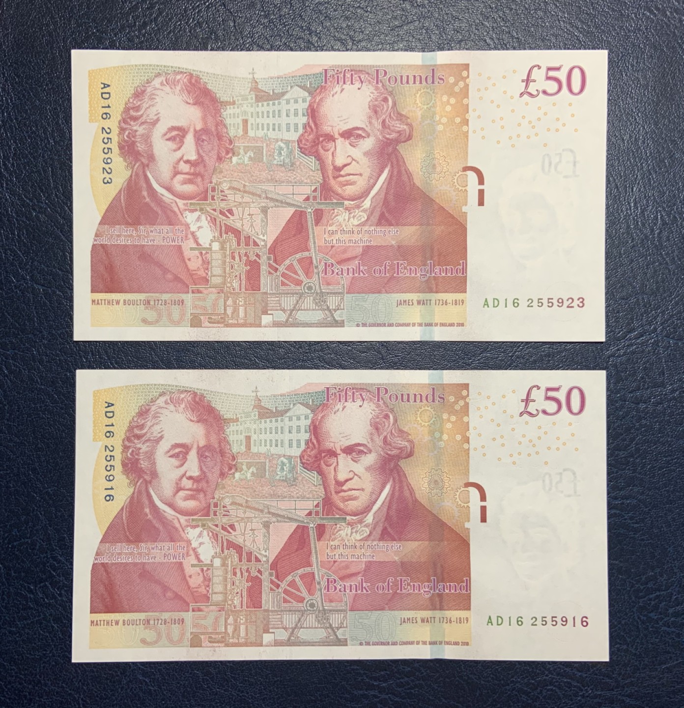 收藏联盟Quantum Auction 第211期拍卖  英国2010年50镑2张 品相全新UNC 