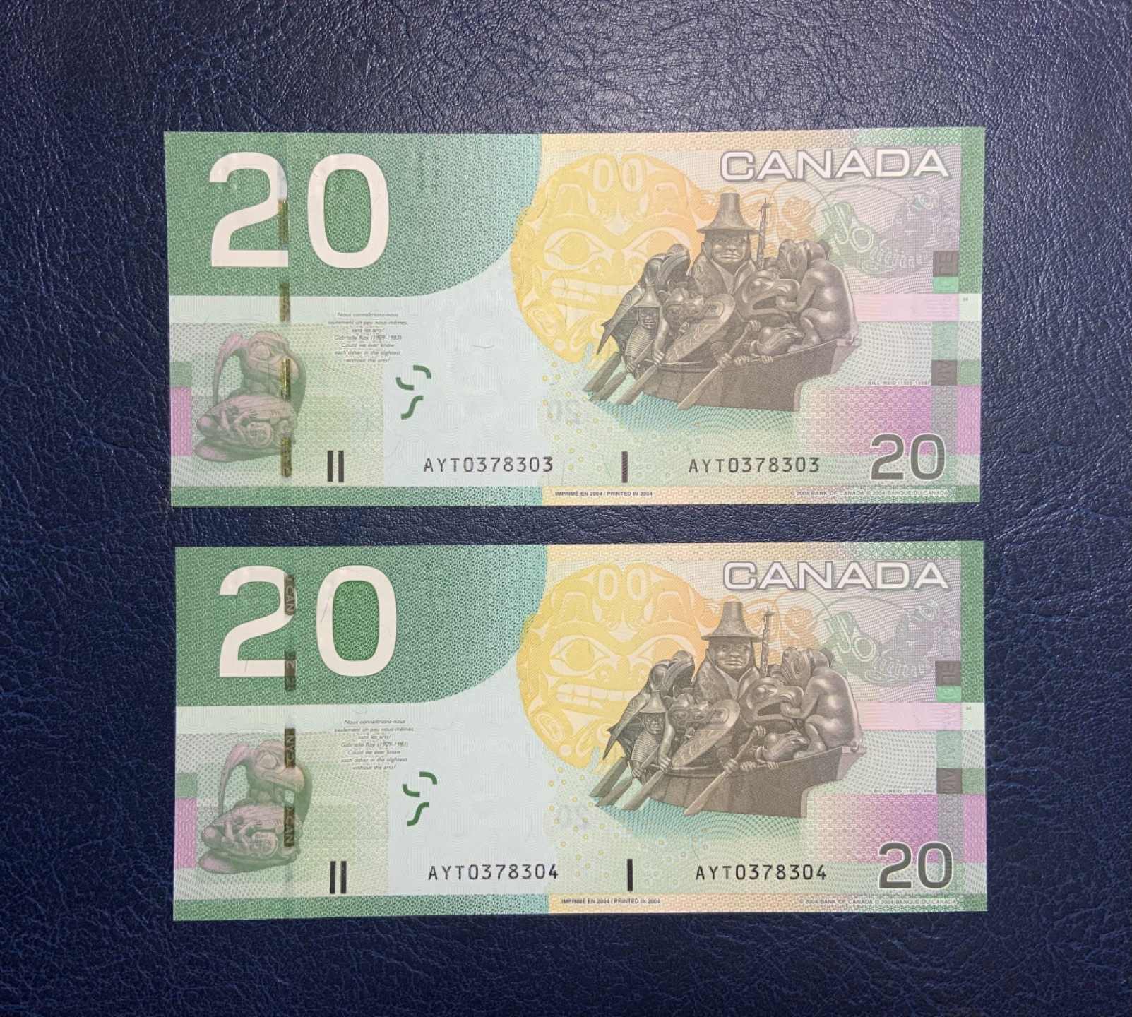 收藏联盟Quantum Auction 第211期拍卖  加拿大2004年20元初版首发年份两连号 品相全新UNC