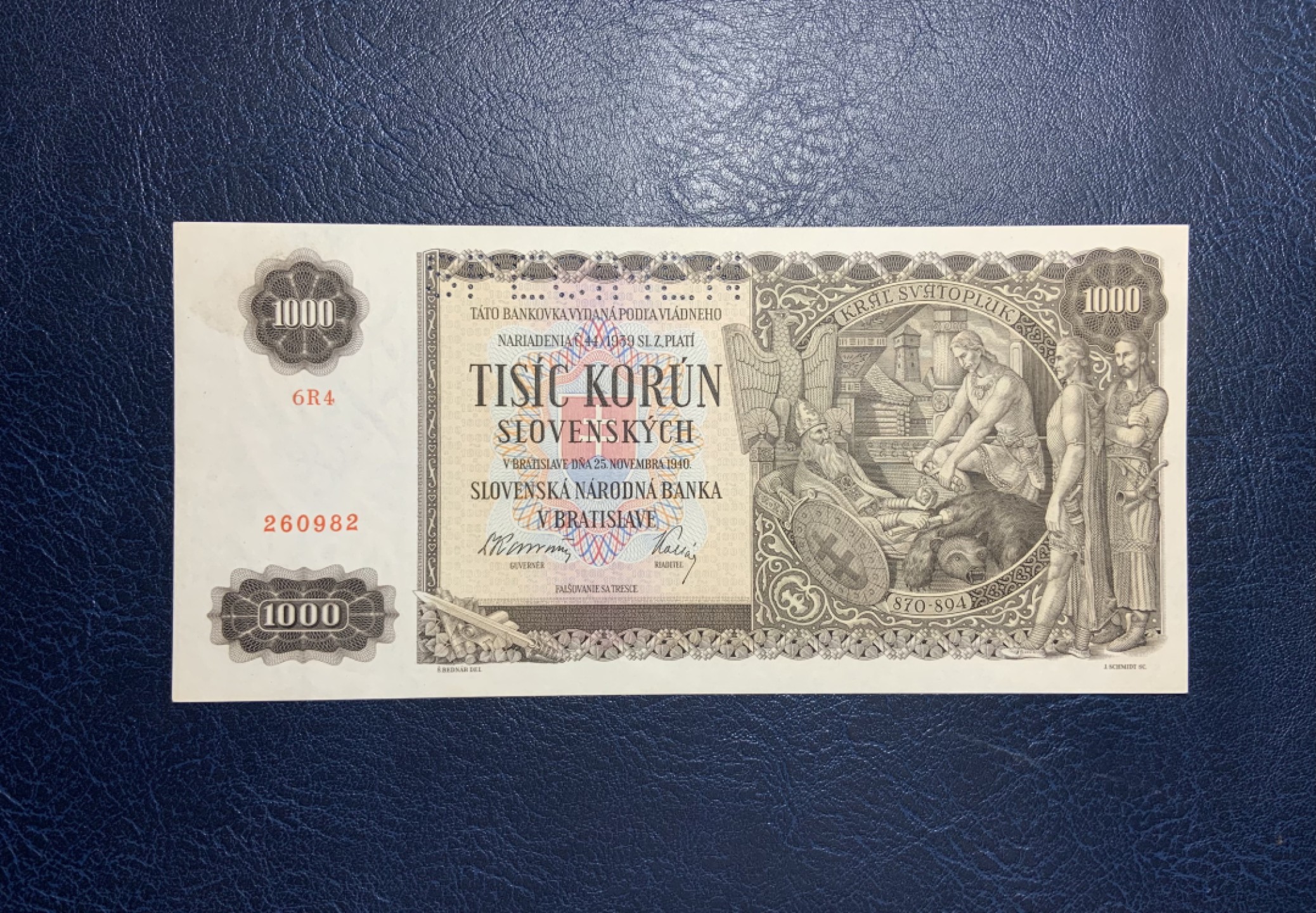 收藏联盟Quantum Auction 第211期拍卖  斯洛伐克1940年1000克朗样票 品相UNC- 著名典故 折木教子